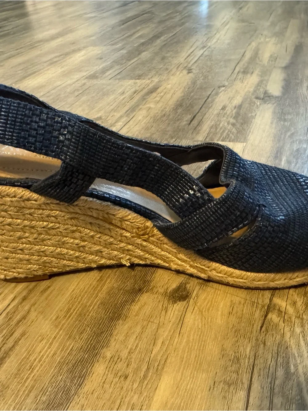 Ralph Lauren Penelope Navy Woven Slingback Espadrille Wedge Sandals Jute Toe 10